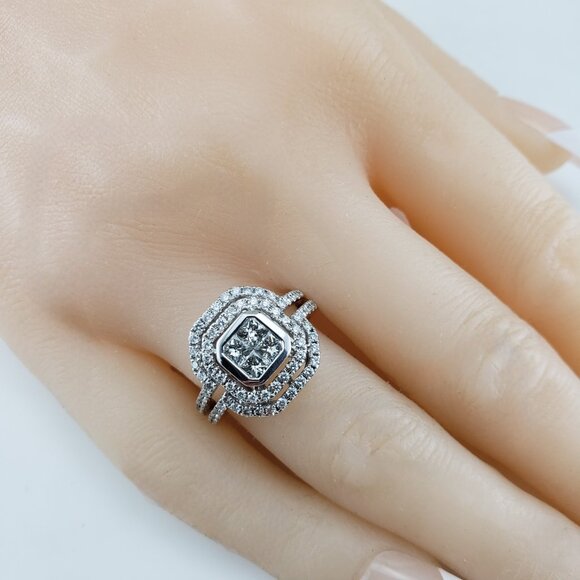 14 Karat White Gold Diamond Halo Cluster Ring Size 7.25 #19554 - Picture 7 of 7